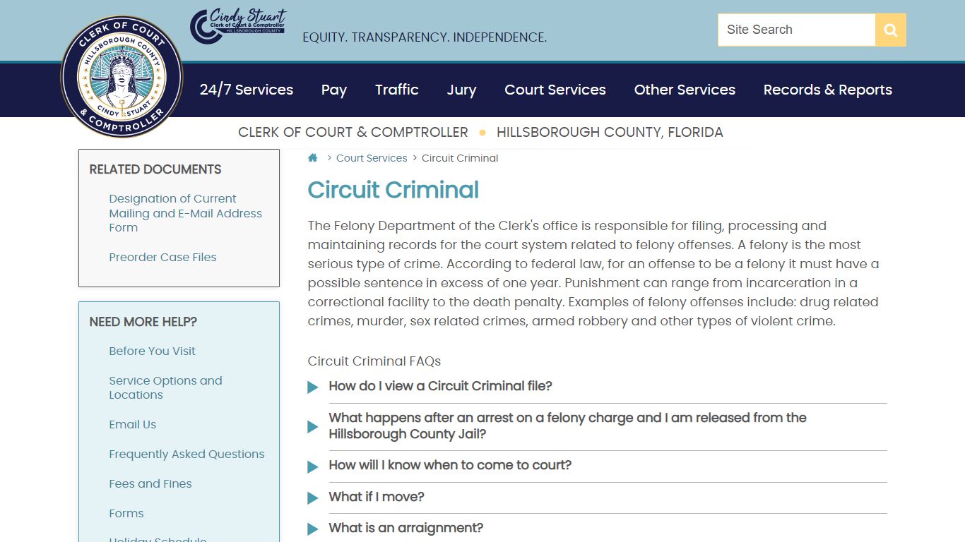 Circuit Criminal | Hillsborough County Clerk - CCC emblem